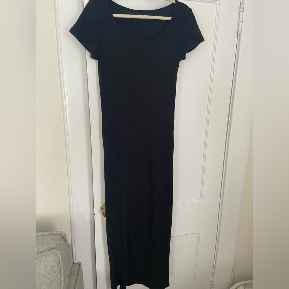 Black maxi dress with high leg slit
